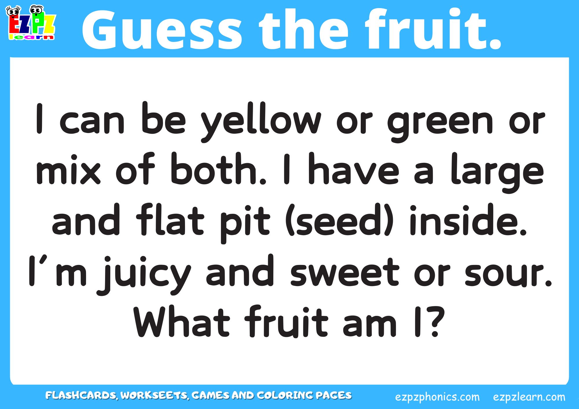Fruit Guessing Game for Kids and ESL Students. Read the clues and then